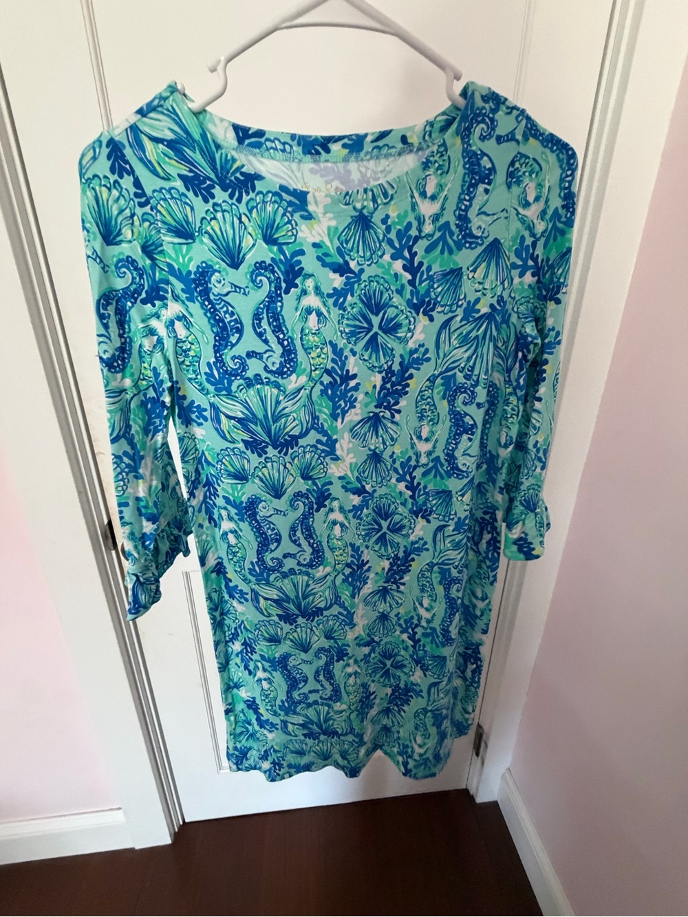 Lilly Pulitzer Aqua and Teal Seahorse Print Tunic
